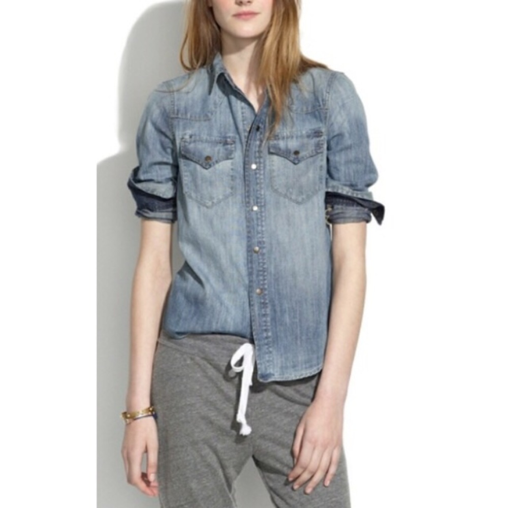 Madewell Western Coastal Cowgirl Denim Jean Chambray  Button Up Shirt